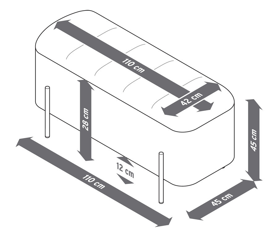 Obrázok lavice s truhlicou s rozmermi.