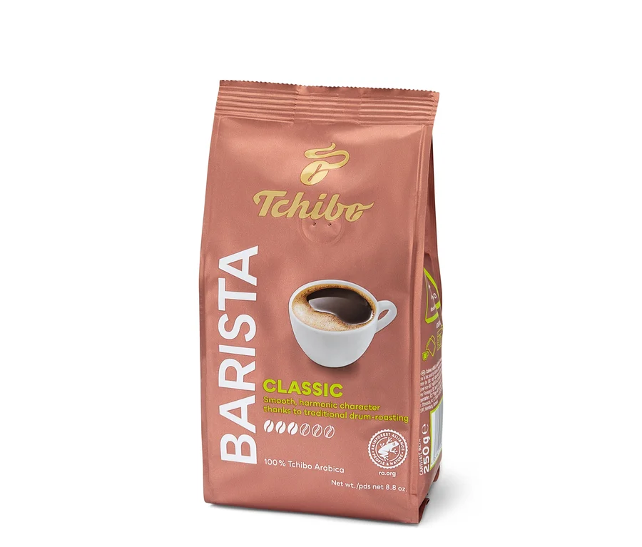 Balenie mletej kávy Tchibo Barista Classic s obrázkom šálky kávy.