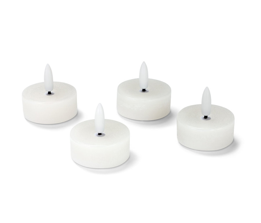 Štyri biele LED čajové sviečky z pravého vosku.