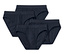 Štyri kusy tmavomodrých slipov, usporiadané na bielom pozadí.