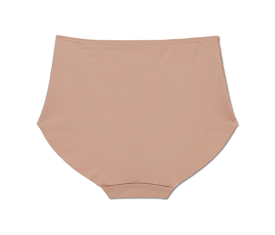 Béžové nohavičky s vysokým pásom »light-shaping« na bielom pozadí.