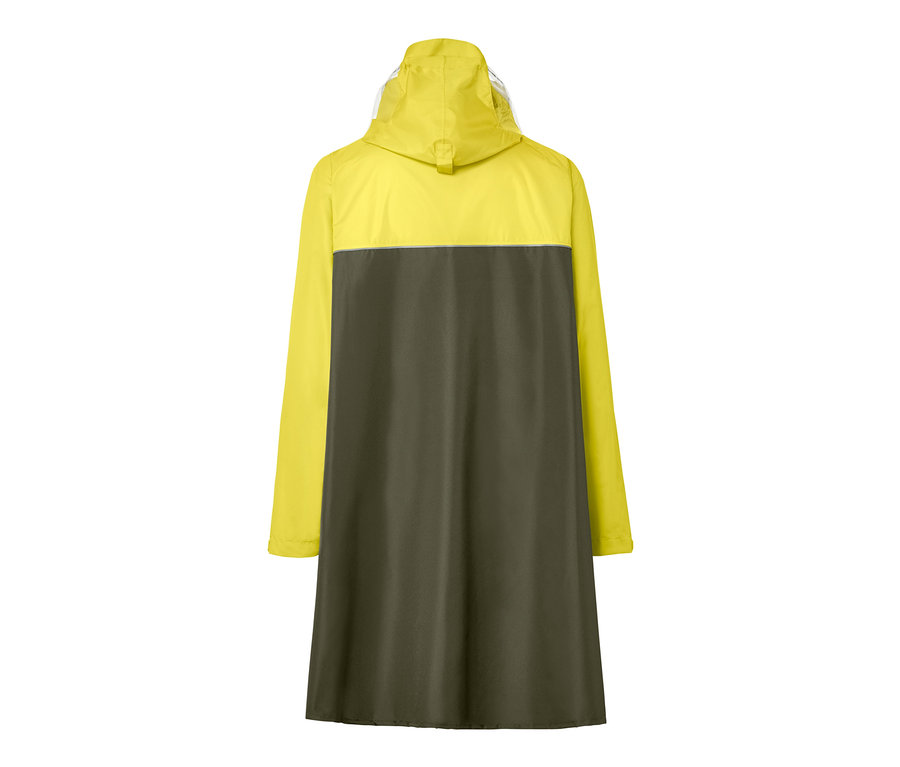 Žlto-khaki unisex pončo do dažďa s rukávmi, pohľad zozadu.