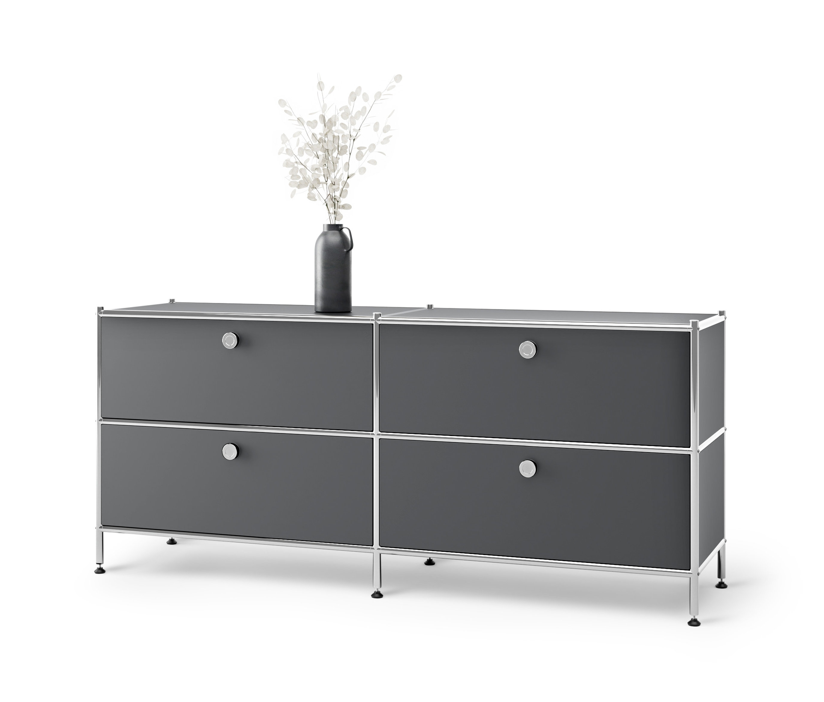 Šedá kovová nízka skrinka »CN3« so 4 zásuvkami.