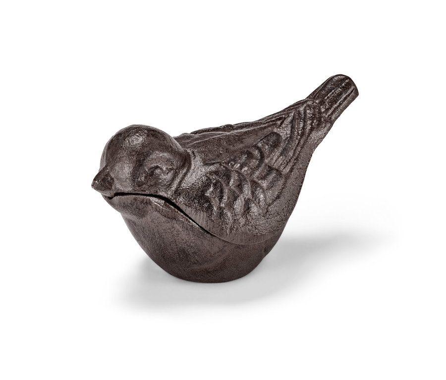 Hnedá skrýša na kľúče v tvare vtáka.