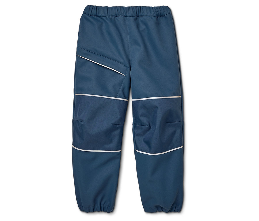 Modré nohavice s reflexnými detailmi na bielom pozadí.