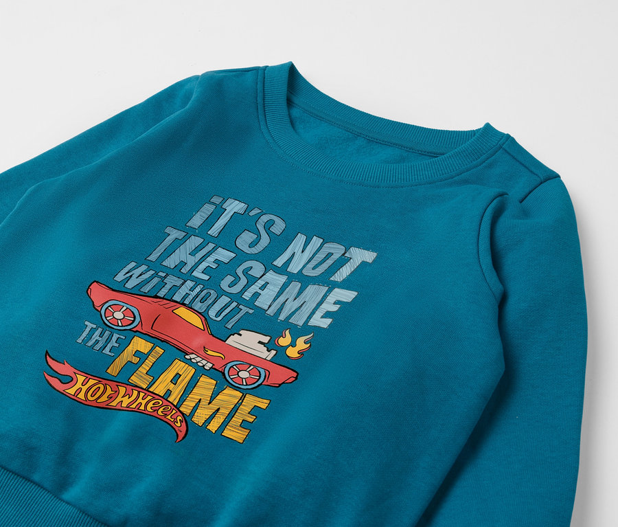 Modrá detská mikina »Hot Wheels« s potlačou auta.