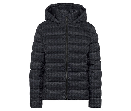 Prešívaná bunda s potlačou s kapucňou