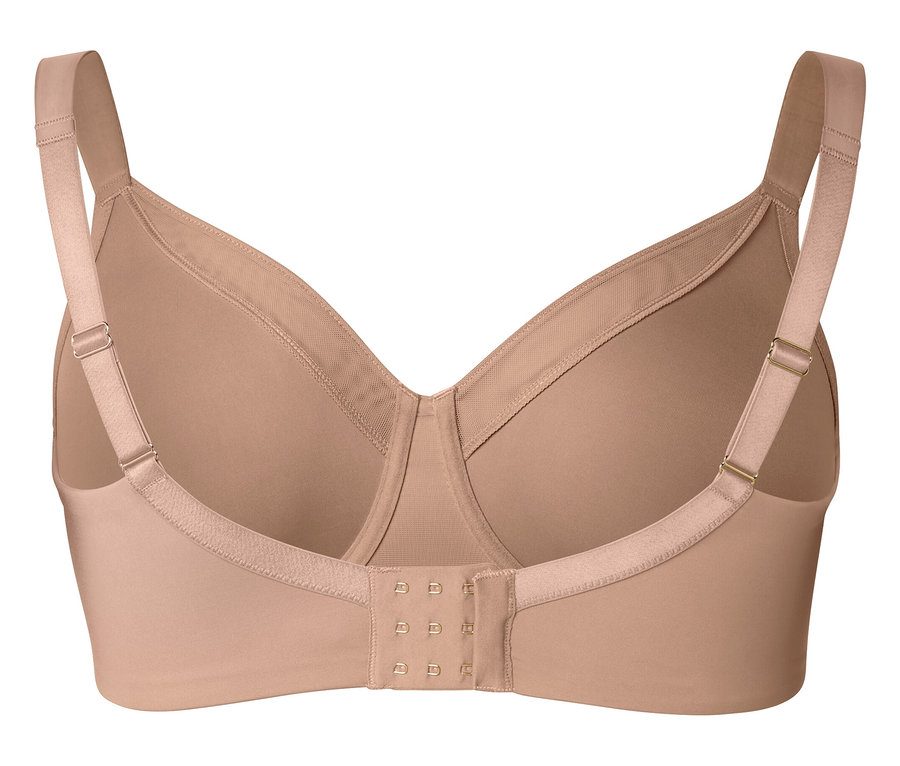 Pohľad zozadu na telovú podprsenku s nastaviteľnými ramienkami a zapínaním na háčiky a očká.