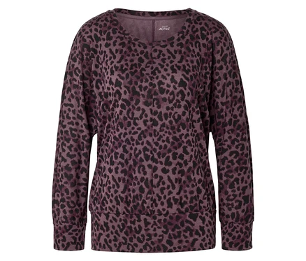 Fialovo-čierna mikina s leopardím vzorom.