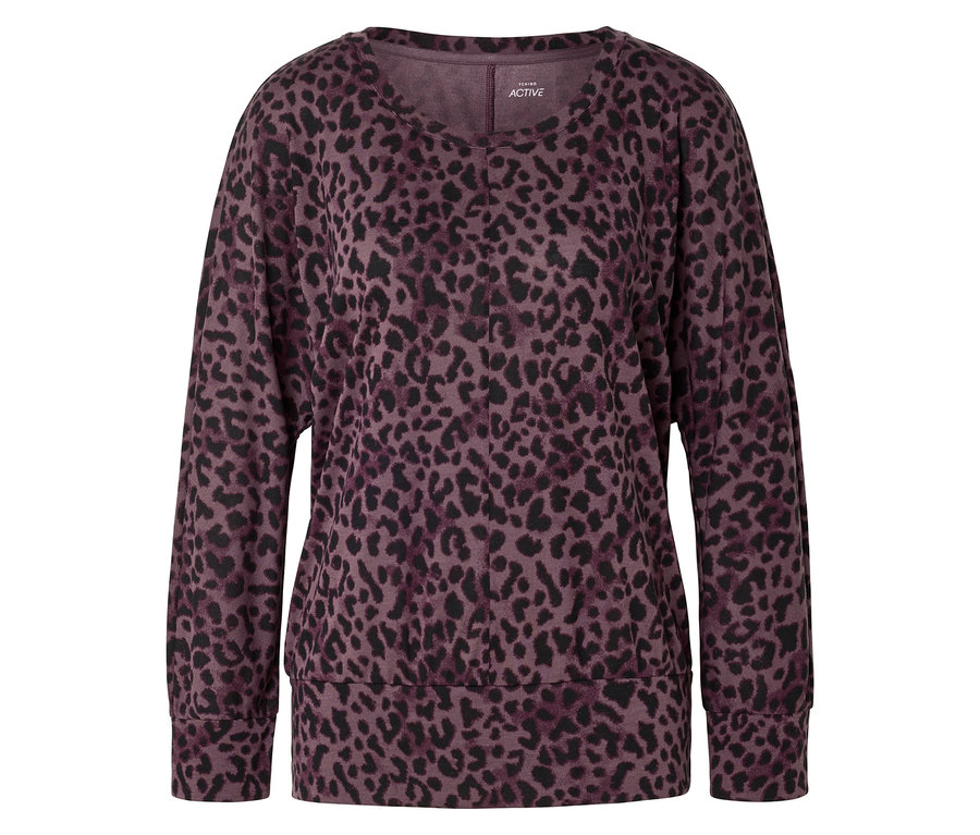 Fialovo-čierna mikina s leopardím vzorom.