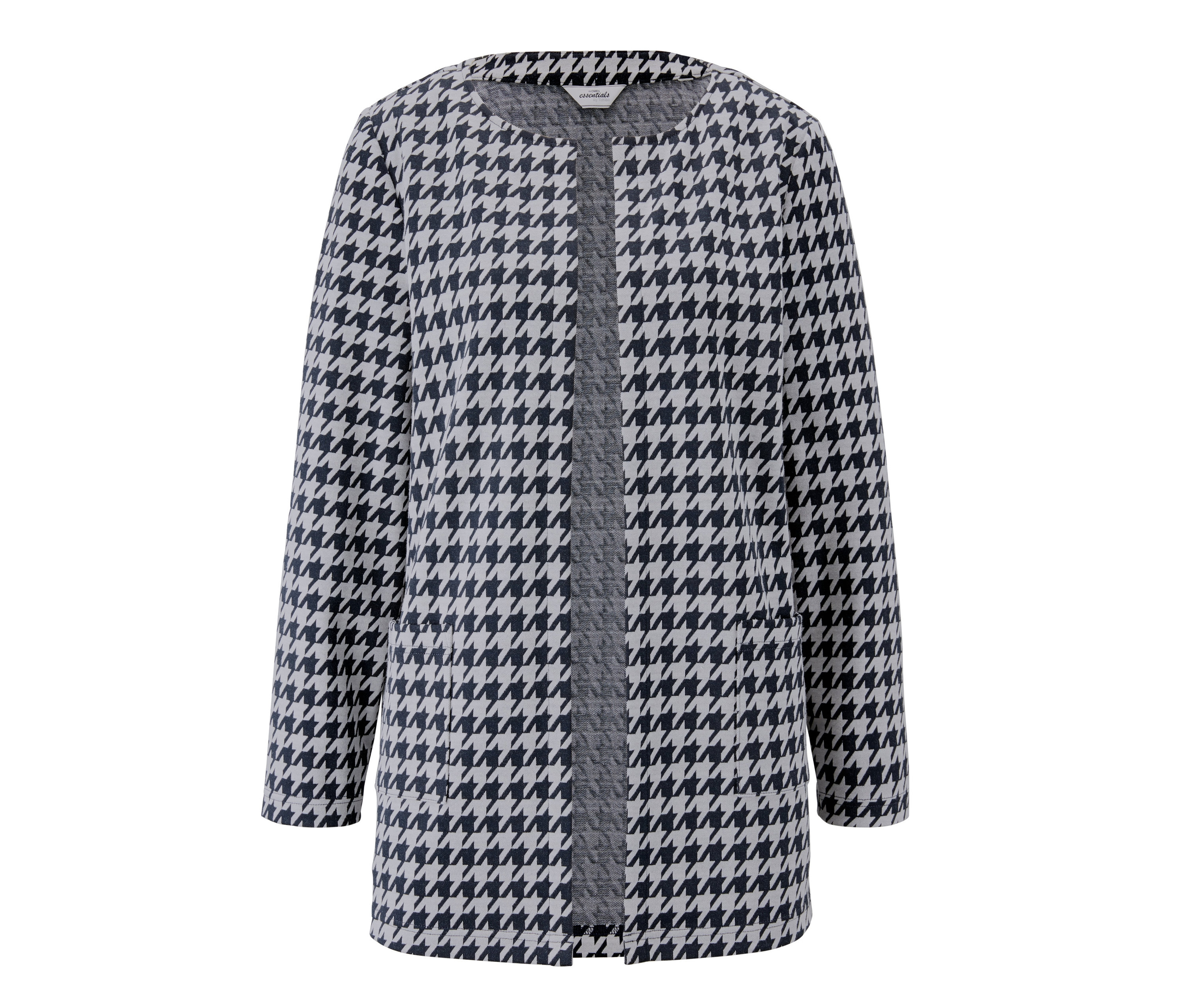 Detail otvoreného dlhého saka s kohútou stopou.