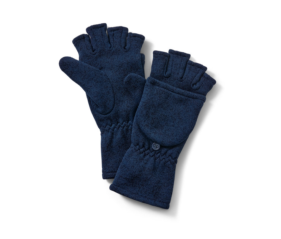 Modré odklápacie palčiaky z pleteného flísu.