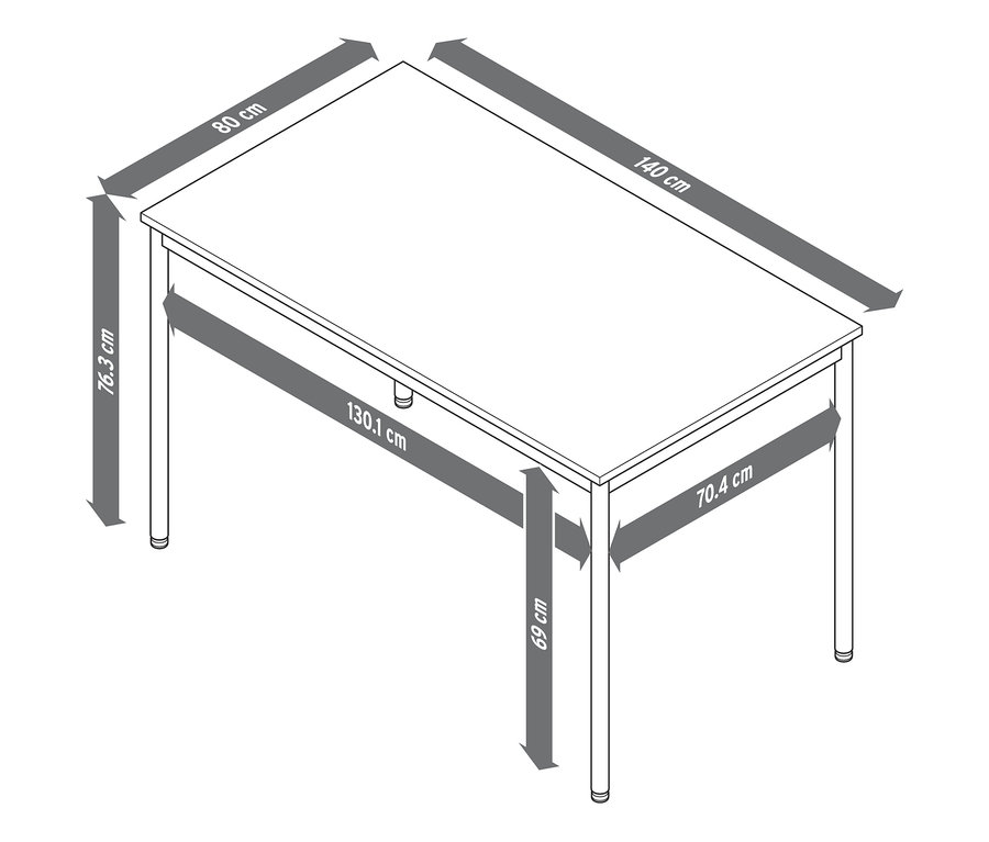 Nákres kovového stolíka »CN3«, cca 140 x 80 cm.