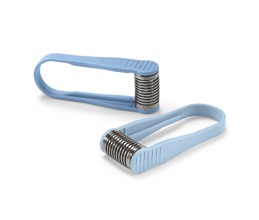 Dva svetlomodré manuálne miniepilátory na tvár.