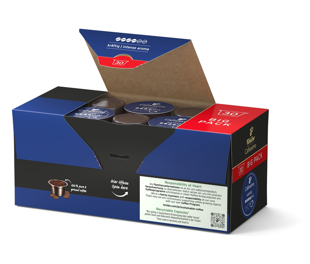 Otvorené balenie 120 kapsúl Cafissimo Kaffee kräftig.