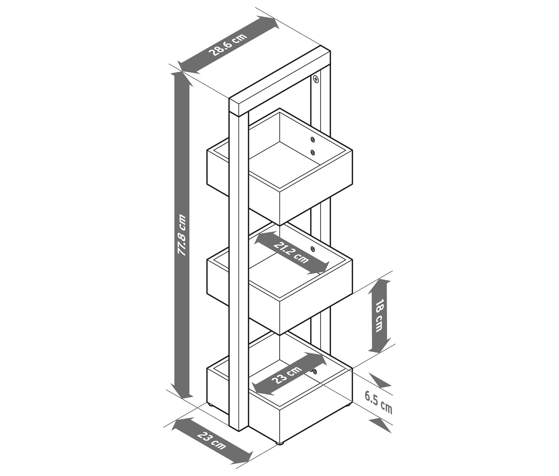 Tchibo - Stojací regál s 3 úložnými boxmi, biely