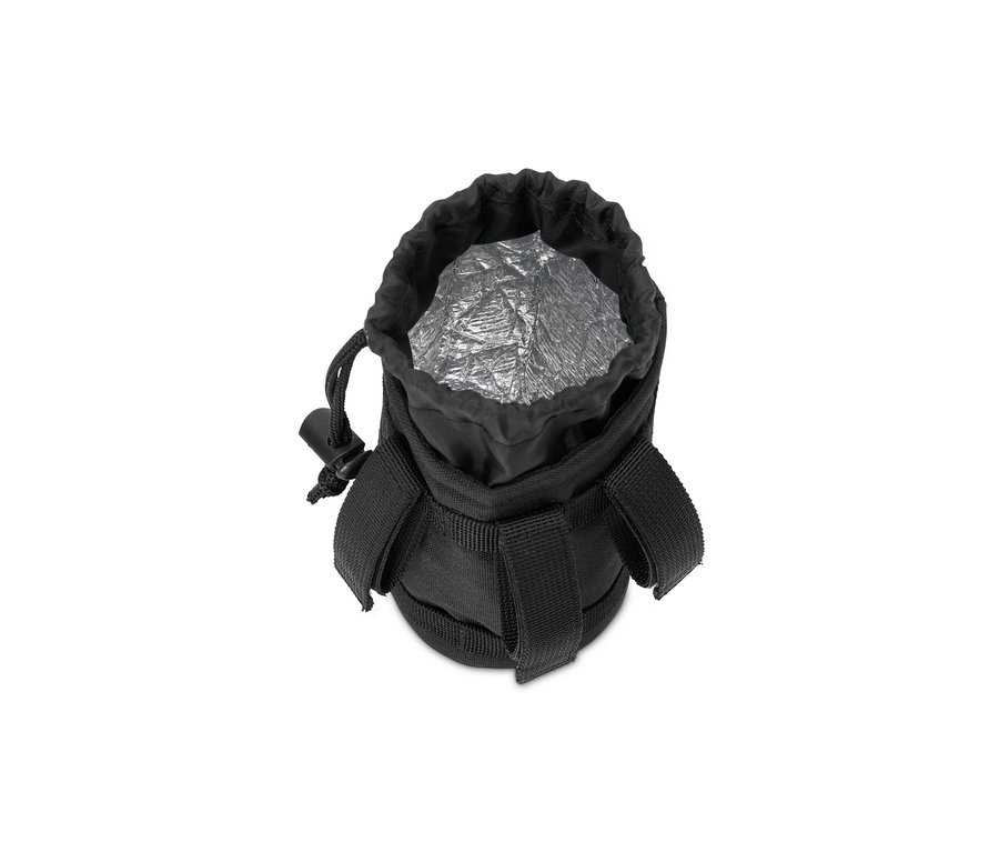 Čierna taška na drobné občerstvenie na bicykel s vnútornou izolačnou vrstvou.