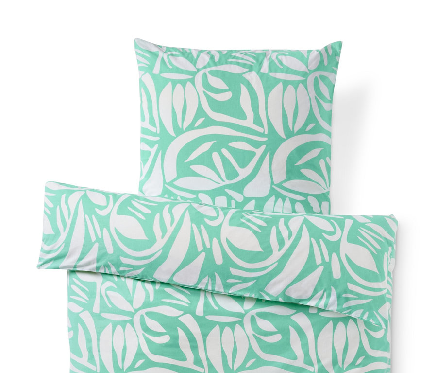 Zelená posteľná bielizeň renforcé štandardnej veľkosti s bielym vzorom listov.