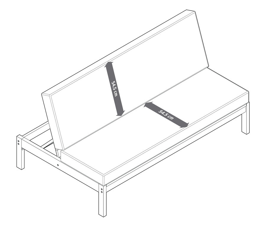 Rozložená 2-v-1-Gartenbank ‒ Doppel-Sonnenliege s uvedenými rozmermi.