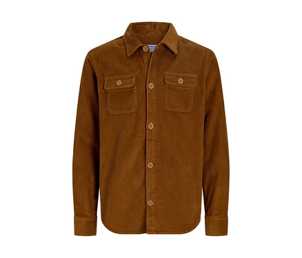 Hnedá menčestrová košeľa Jack&Jones Regent s dlhými rukávmi, dvoma náprsnými vreckami a zapínaním na gombíky.