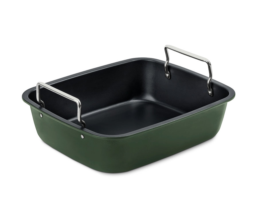 Zelený XL pekáč z ušľachtilej ocele s roštom.