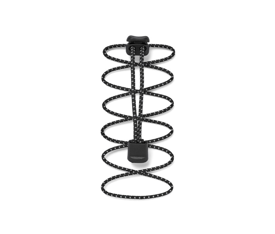 Čierno-sivá elastická šnúrka so zarážkou.