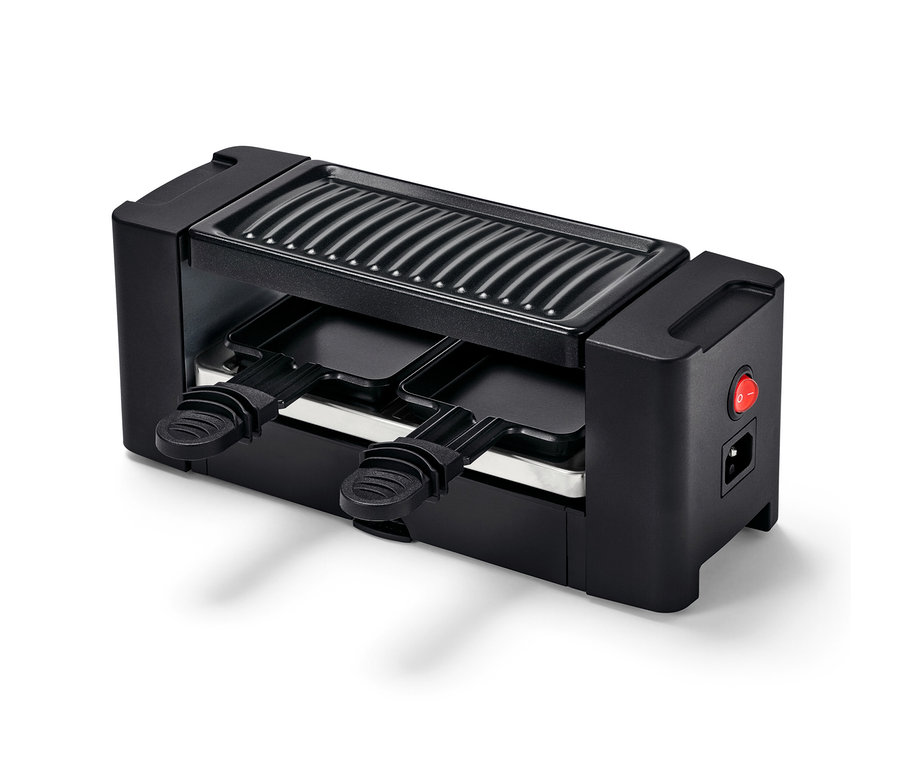 Čierny raclette gril pre dvoch.