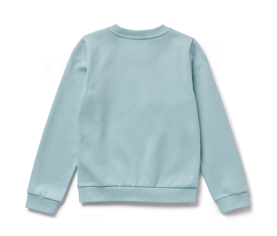 Svetlomodrá detská mikina s dračikom s počesanou vnútornou stranou leží na bielom pozadí.