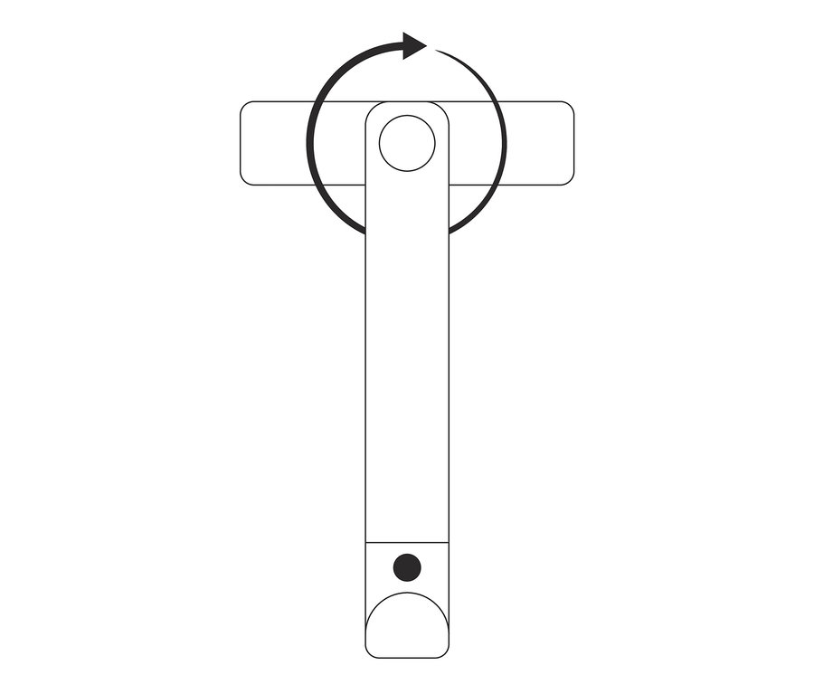 Ilustrácia pomôcky na škárovanie 4 v 1 s otočnou hlavou a šípkou ukazujúcou smer otáčania.