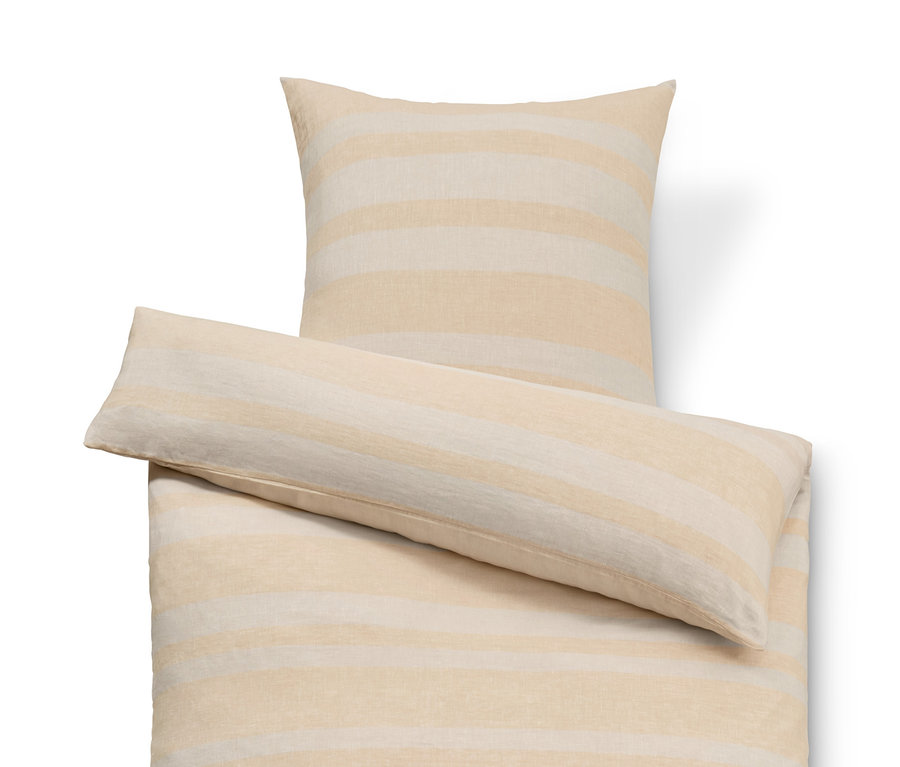 Pruhovaná posteľná bielizeň z praného ľanu v štandardnej veľkosti, dvojlôžko a nadmernej veľkosti.