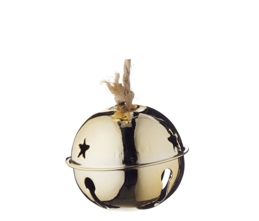 Detail zlatého závesku v tvare zvončeka so závesnými rolničkami.