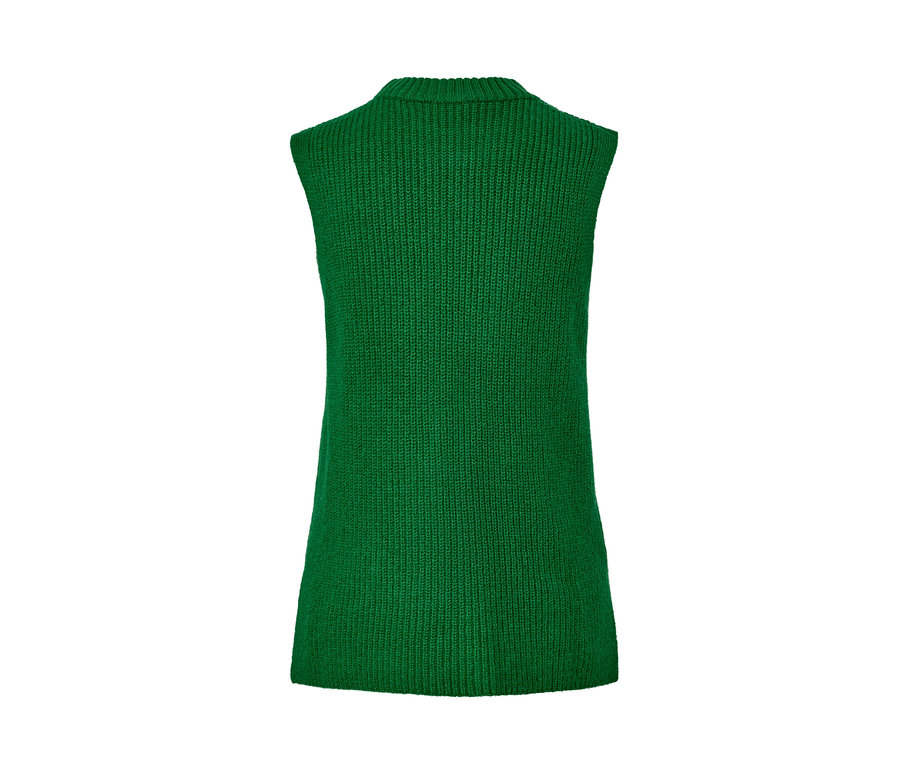 Detail zelenej pletenej vesty.