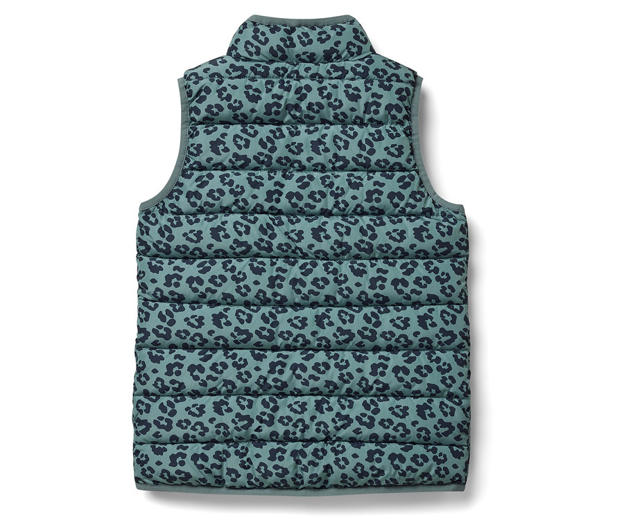 Detská prešívaná vesta s leopardím vzorom.