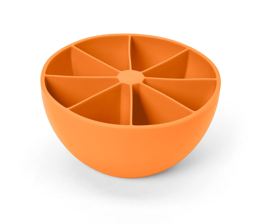 Oranžová forma na ľad XL v tvare polkruhu s ôsmimi priehradkami.