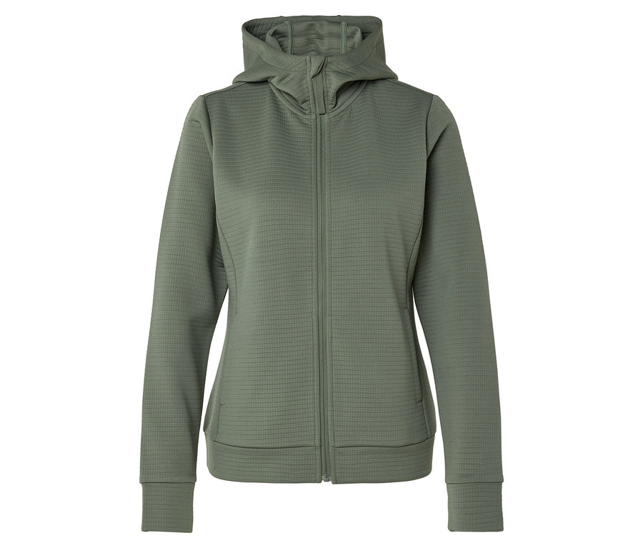 Olivovo zelená bunda s kapucňou na zips.