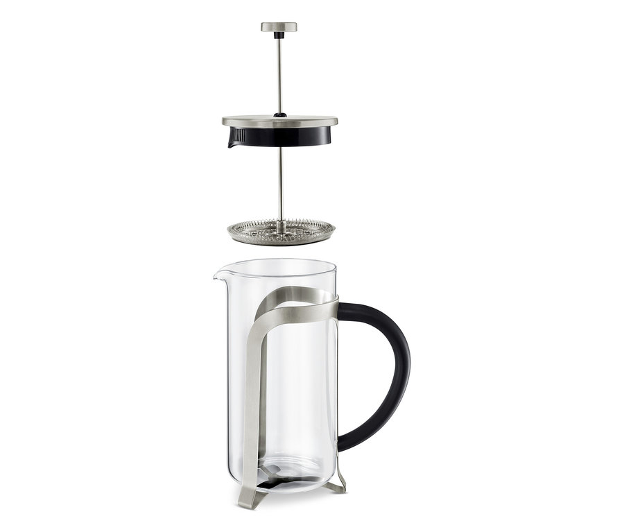 Rozložená strieborná kanvica french press 800 ml na 6 šálok.