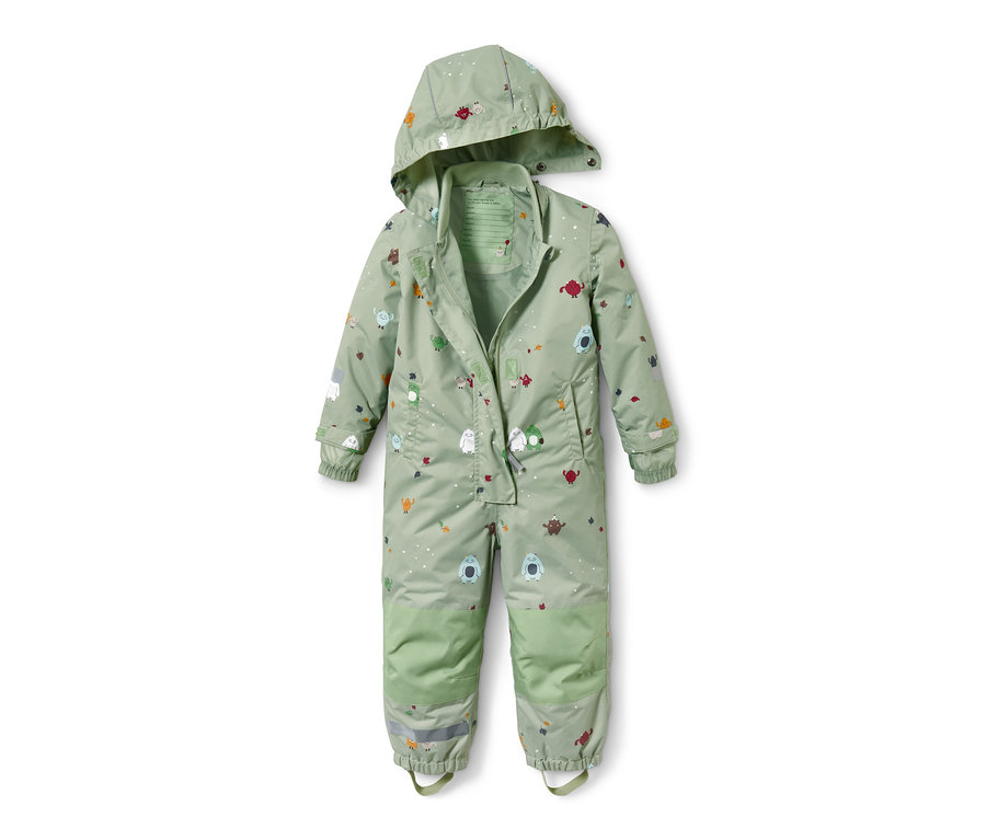 Zelený overal do dažďa s kapucňou a potlačou príšer.