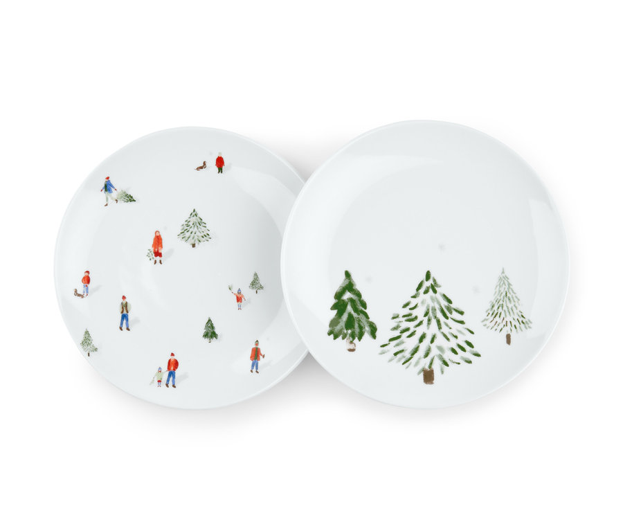 Dva taniere s motívom zimnej krajiny a ľudí.