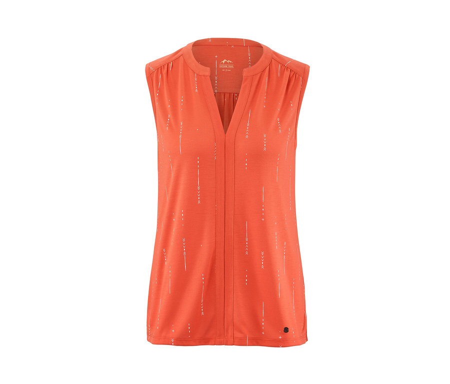 Oranžový funkčný top s bielou potlačou.