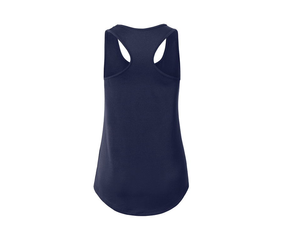 Detailný pohľad zozadu na tmavomodrý funkčný top.