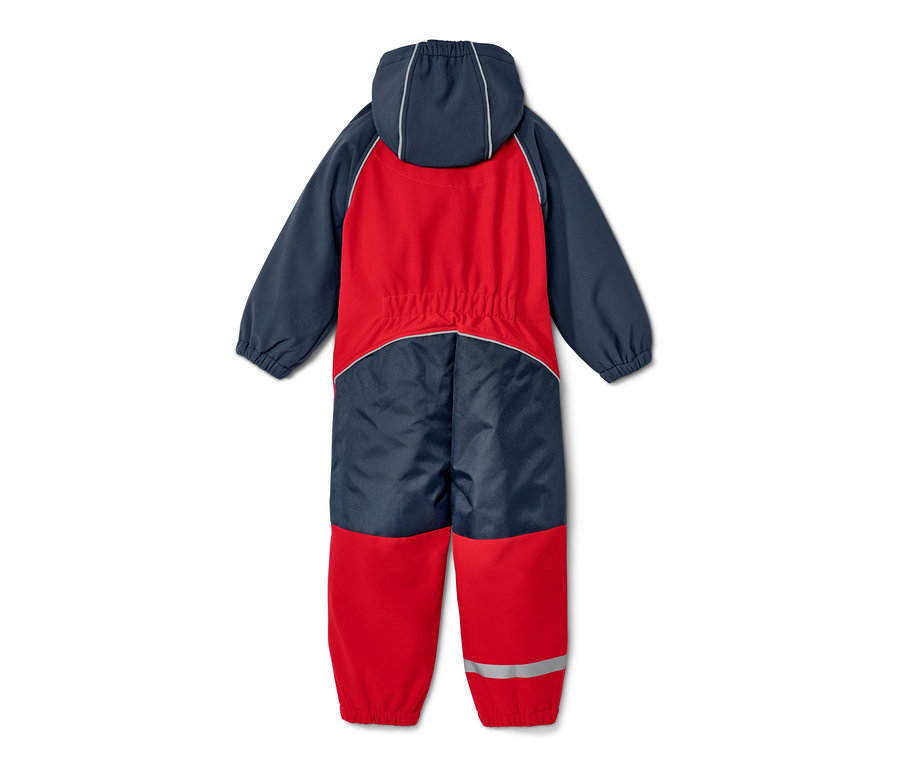 Červeno-modrá detská softshellová kombinéza.
