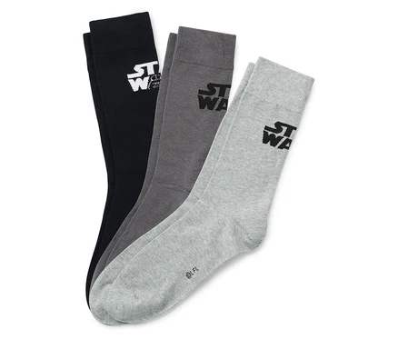 Tri páry ponožiek Star Wars: čierne, sivé a svetlosivé.