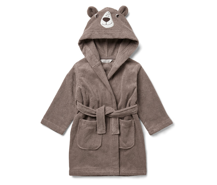 Hnedý župan s kapucňou s medvedími ušami a tvárou.