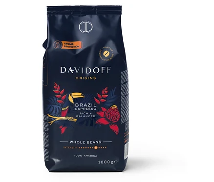 Balenie zrnkovej kávy DAVIDOFF CAFÉ ORIGINS Brazil s hmotnosťou 1 kg.