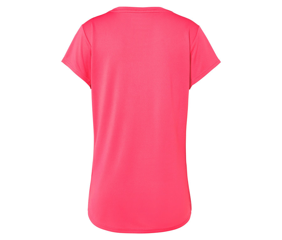 Pohľad zozadu na ružové tričko s krátkym rukávom.