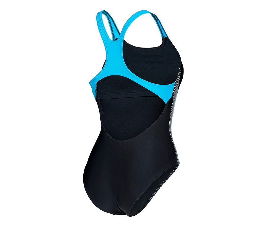 arena Feel Damen Lily Swim Pro Back Bustier Badeanzug, BLACK-TURQUOISE.