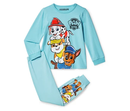 Modré detské pyžamo »Paw Patrol« s obrázkami postavičiek na vrchnom a spodnom diele.