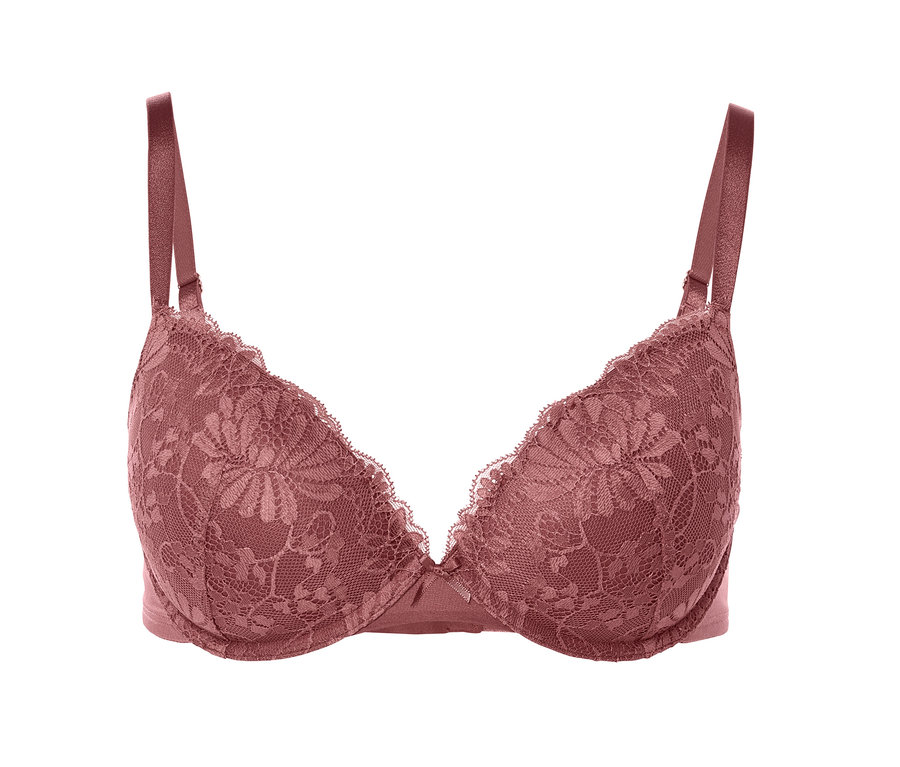 Broskyňová push-up podprsenka s čipkou.