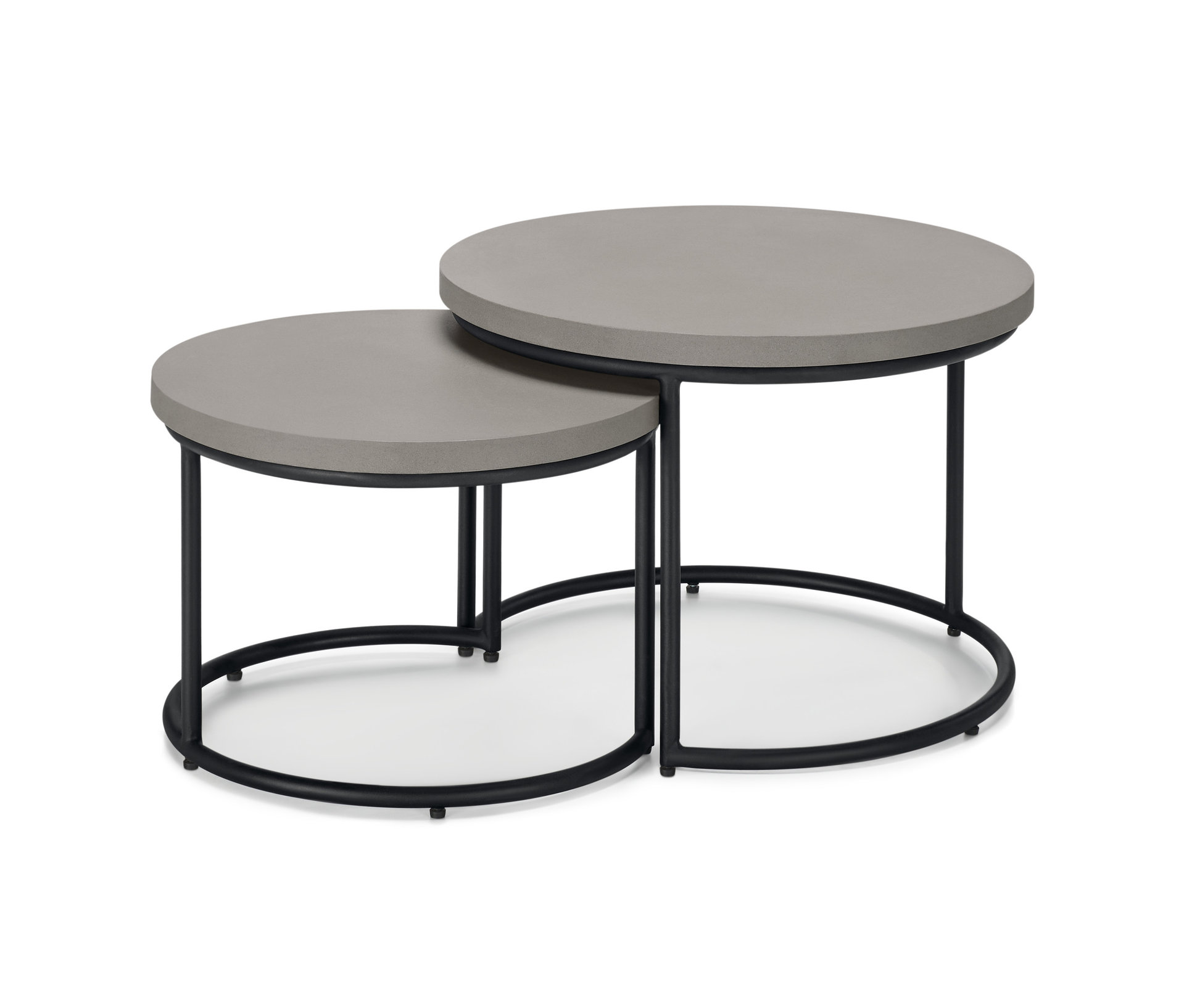 E-shop 2 záhradné konferenčné stolíky s polycementovou doskou, priemer cca 50 cm a 60 cm