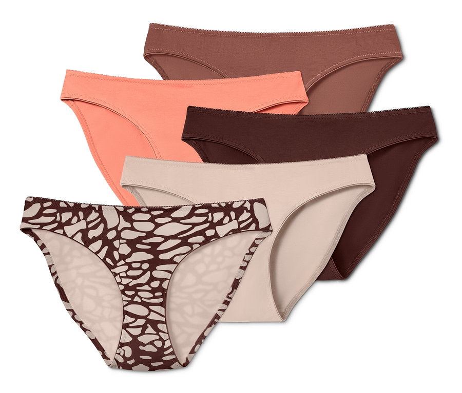 Päť párov nohavičiek rôznych farieb.